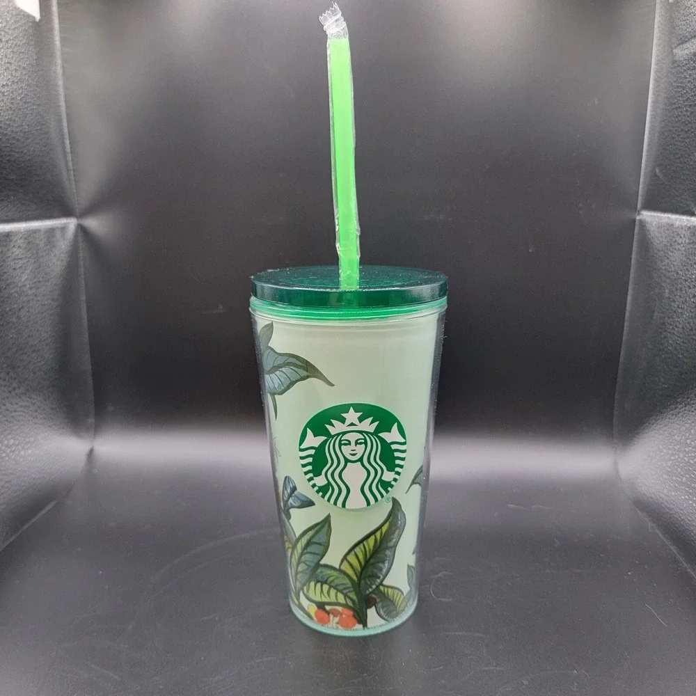 2021 Starbucks 16 oz. FLORAL Cup Tumbler Flower w/Green Lid Green Straw